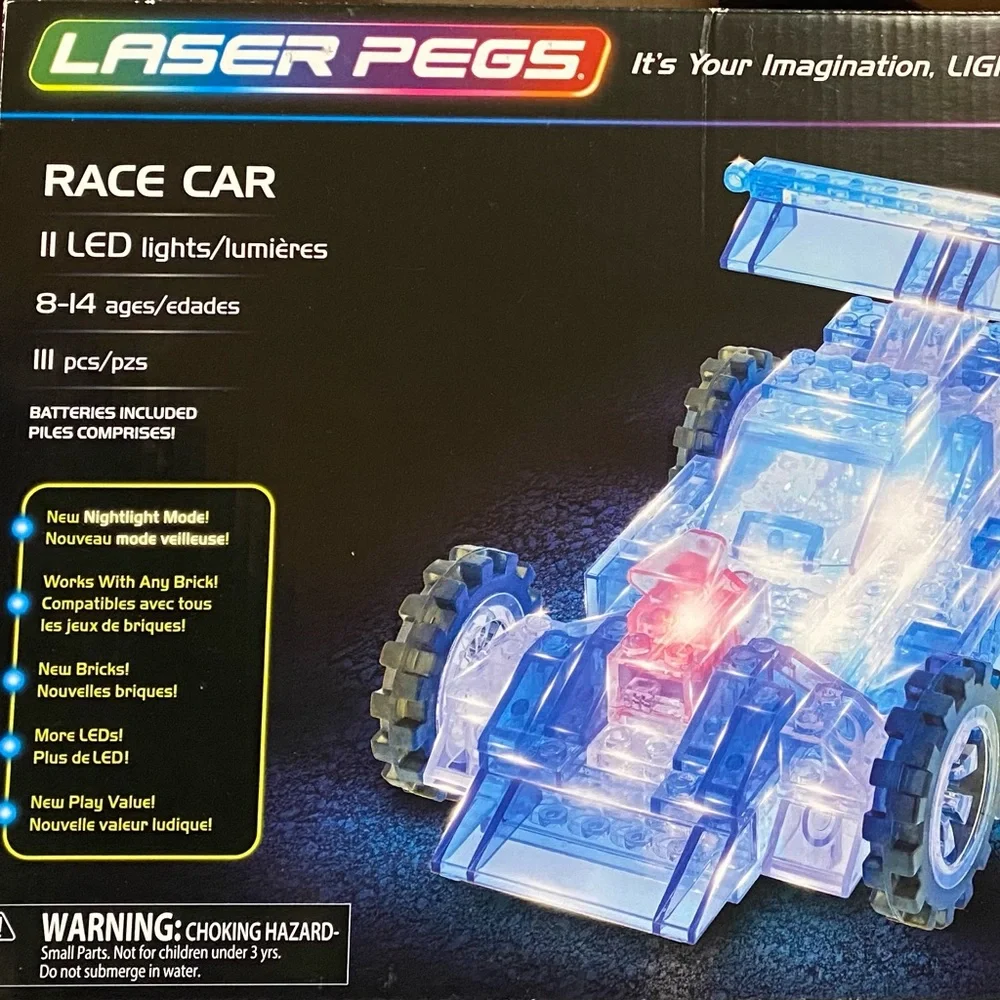 Race Car 8-in-1 Building Set Laser Pegs LED Lights Imagination Racing Kit